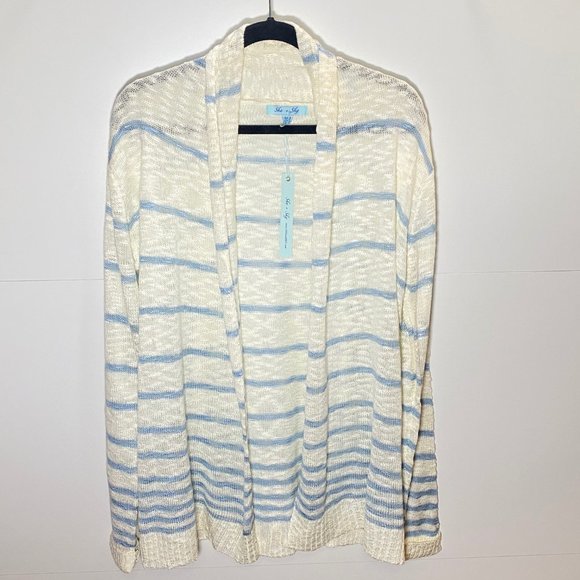NWT! Sky Blue Stripes Cardigan Sweater - Picture 3 of 7